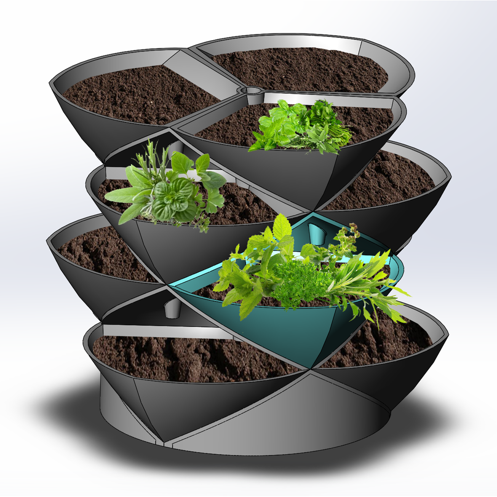 Vaso empilhável modular para jardim vertical (peça PLA)