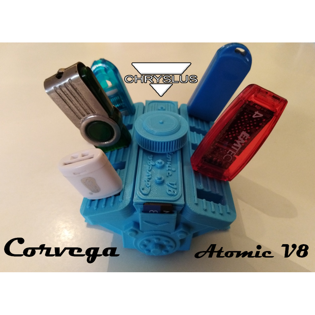 Suporte organizador em PLA estilo motor V8 para pen drives