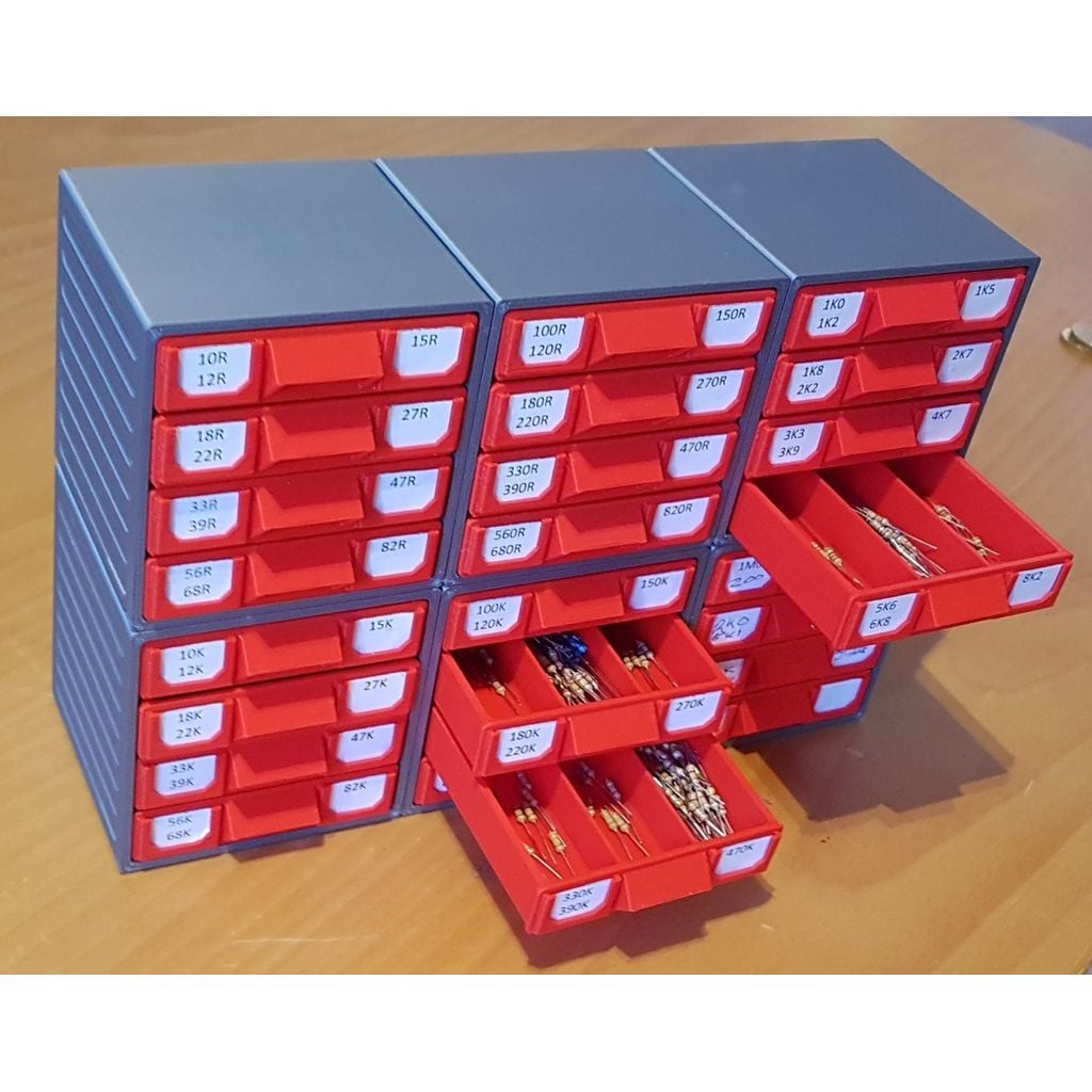 Gaveteiro empilhável para resistores (peça 3D)