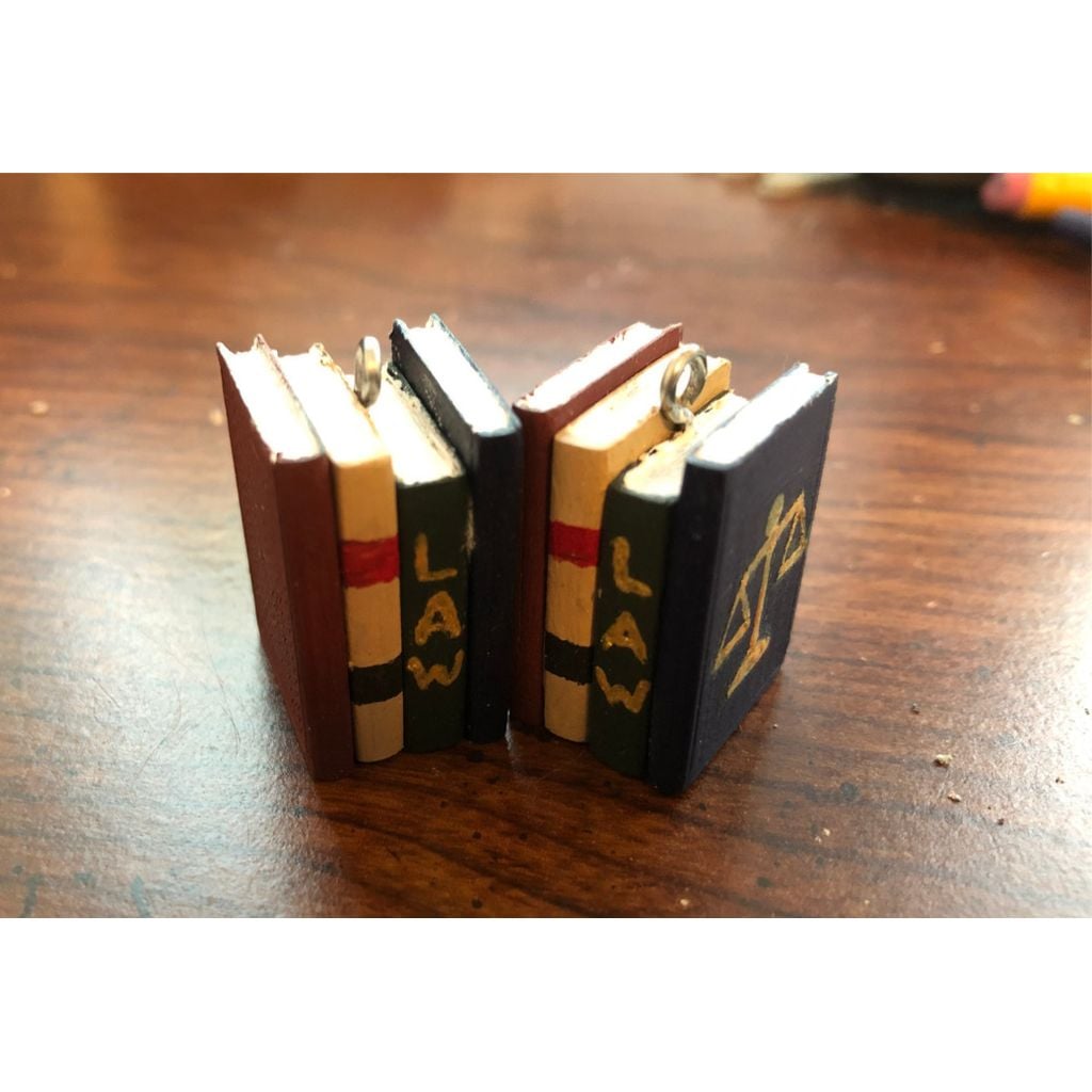 Brincos de livro e caixa de livro