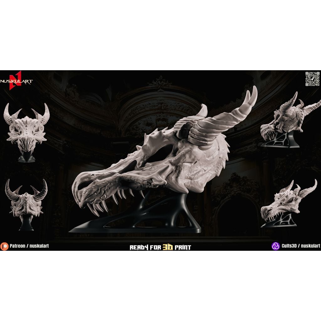 Dragon Skull Decor with Holder 3D Printing Stl
