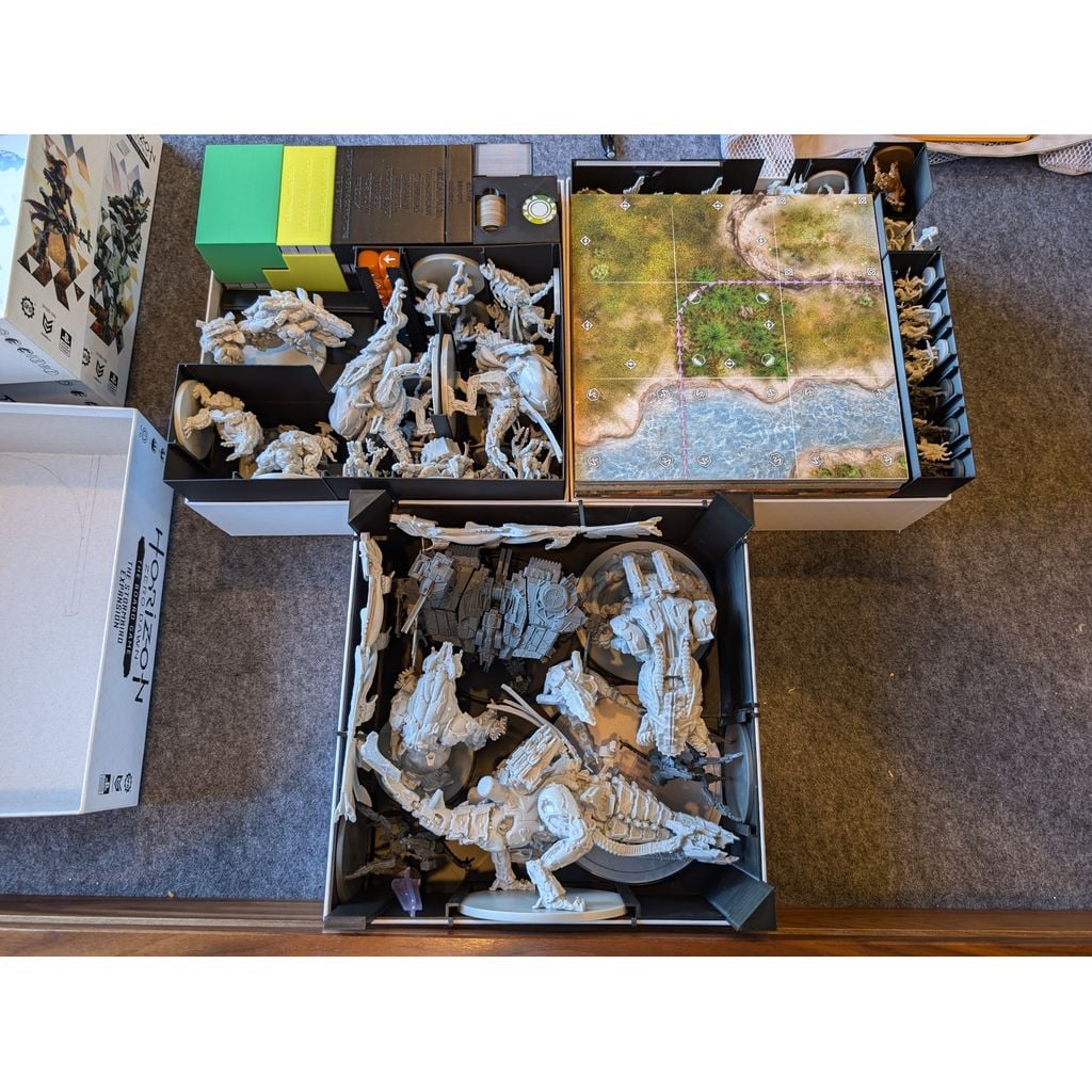Organizador completo de 3 caixas do jogo de tabuleiro Horizon Zero Dawn: Sim, cabe tudo em 3 caixas!