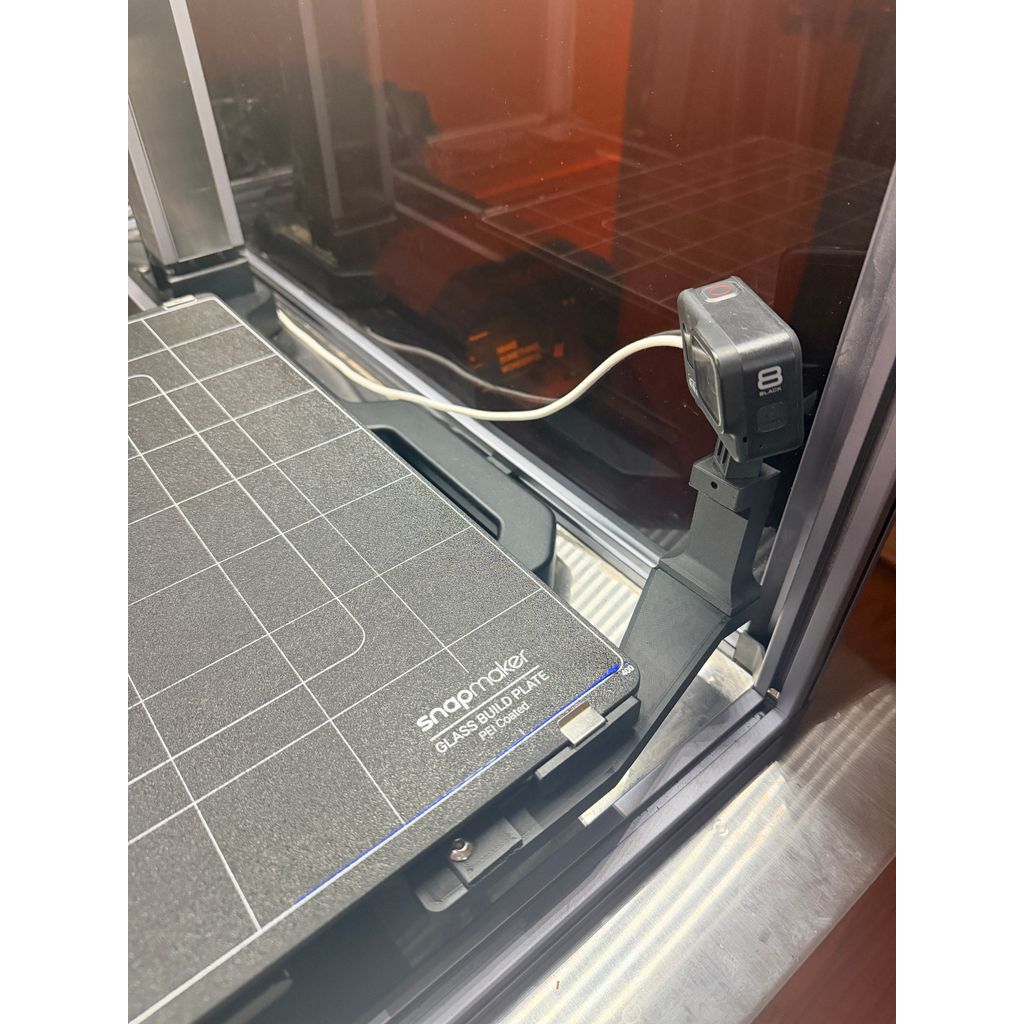 Snapmaker Artisan GoPro Mount Remix - cabe na cama aquecida mais recente, limpa a porta e o trilho com cabo de alimentação