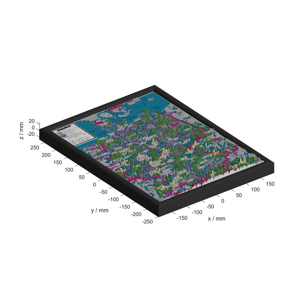 3D Relief Landkarte von Deutschland mit 446 Puzzleteilen, für Single-Extruder 3D Drucker