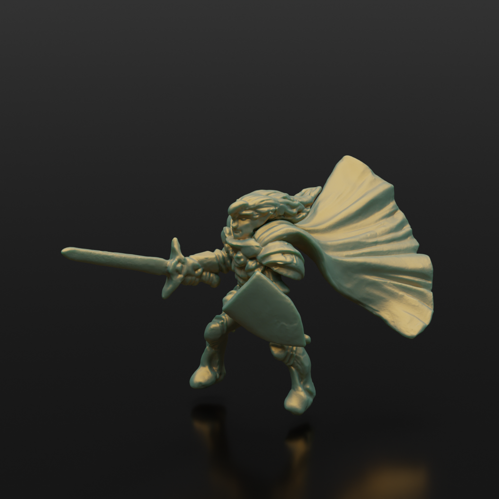 Miniatura de herói guerreiro com capa e espada (peça PLA)