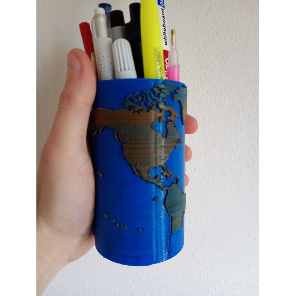 World Map Pen Holder (Dual Color / AMS) - Lapicero Mapa Mundi Multicolor