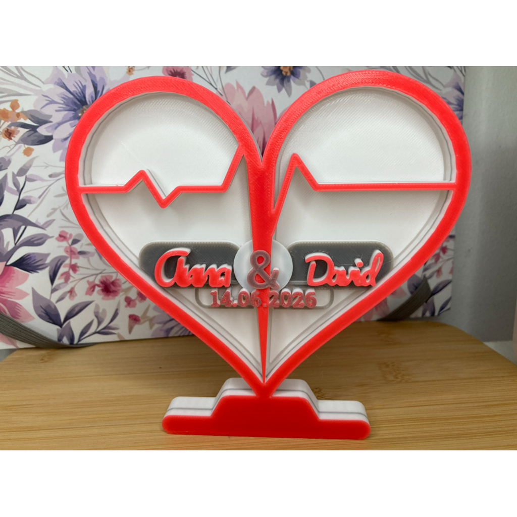 Personalized Heart with ECG Line, Names & Date (Customizable STL)