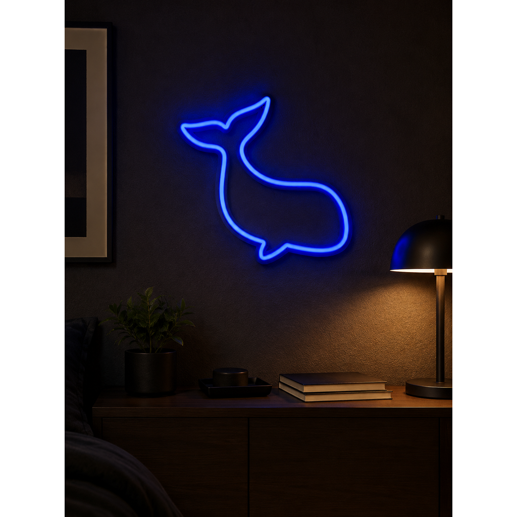 Whale Neon Sign 3D STL | Ocean LED Wall Art