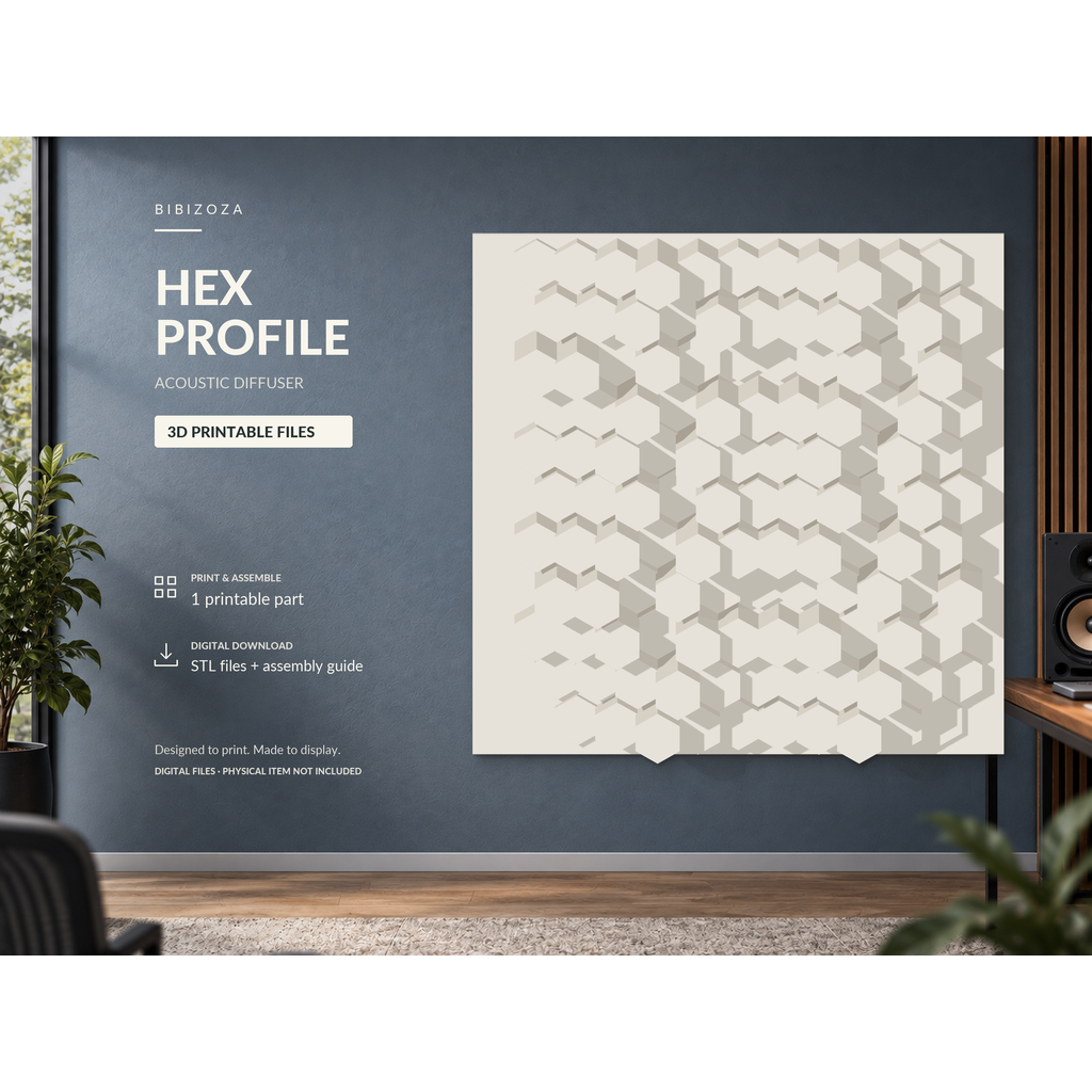 Difusor acústico de perfil hexagonal — painel 170 × 170 mm