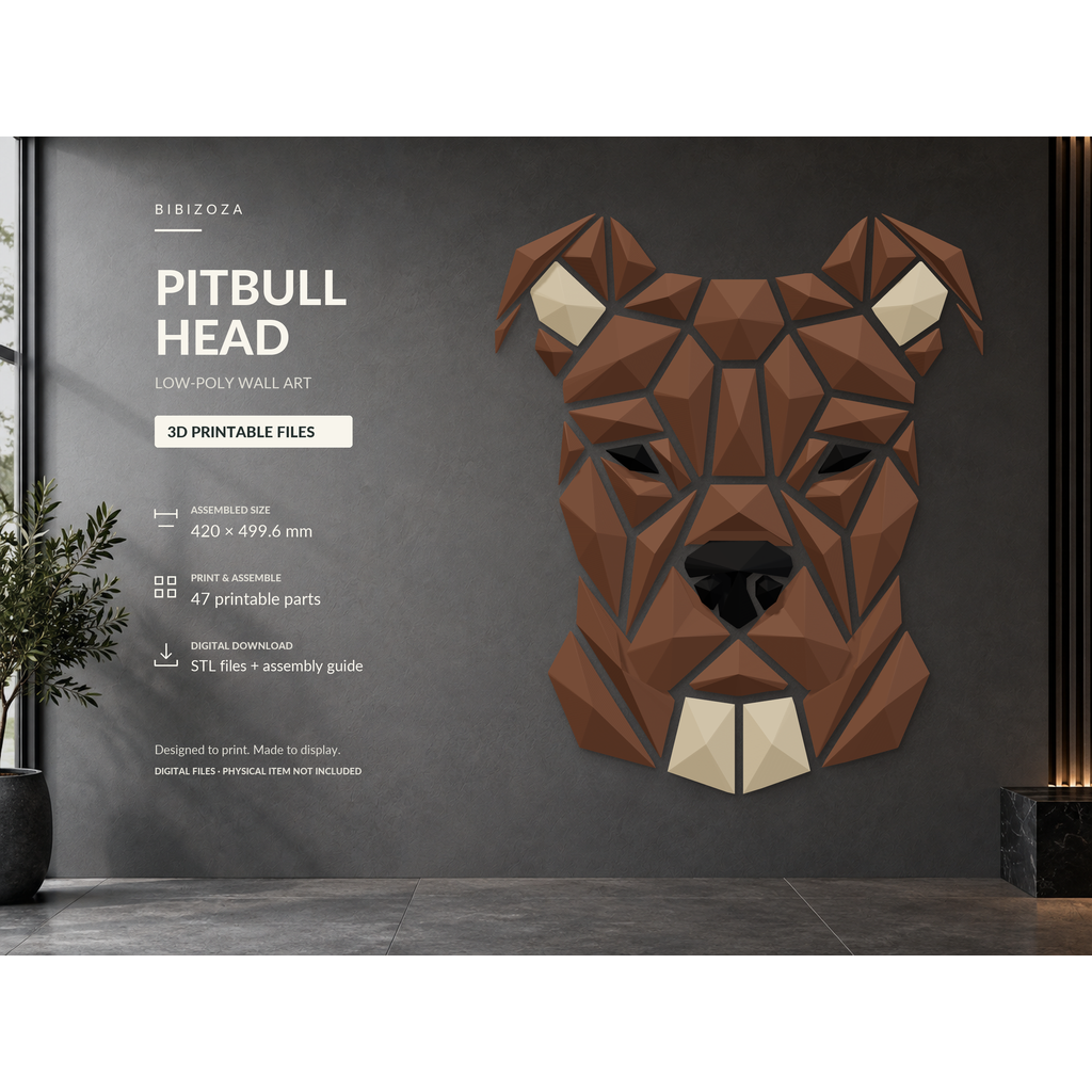 Arte de parede Low-Poly da cabeça de Pitbull