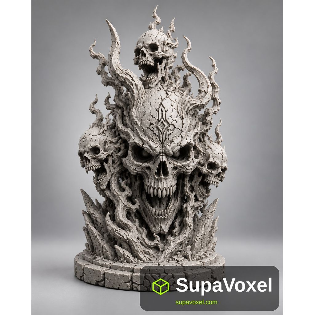 Escultura de caveira flamejante - modelo SupaVoxel AI 3D (STL grátis)