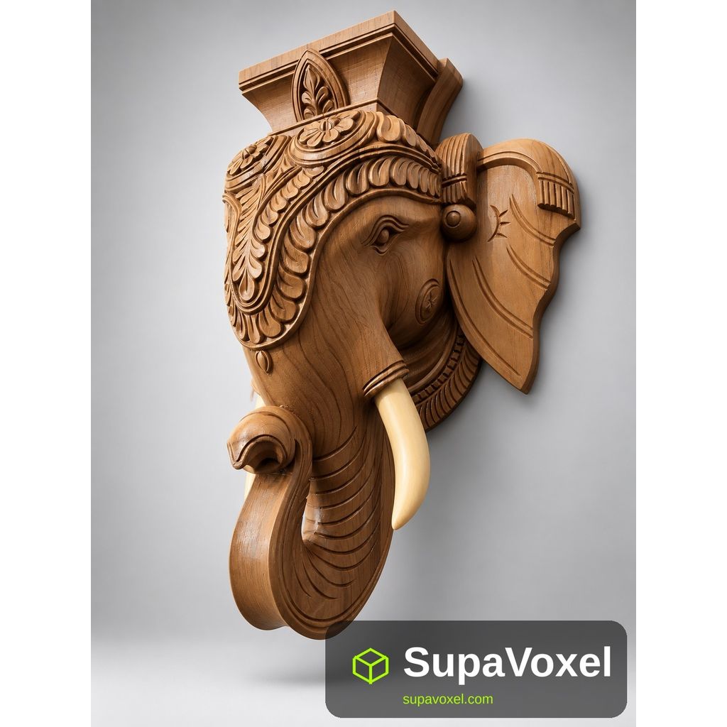 Cabeça de elefante de madeira esculpida - modelo 3D SupaVoxel AI (STL grátis)