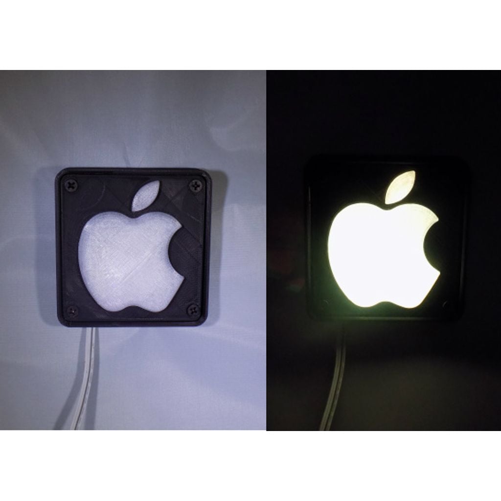Placa quadrada impressa em 3D com recorte de maçã